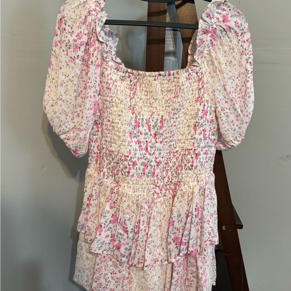 Japna Pink Cream Smocked Midi Dress